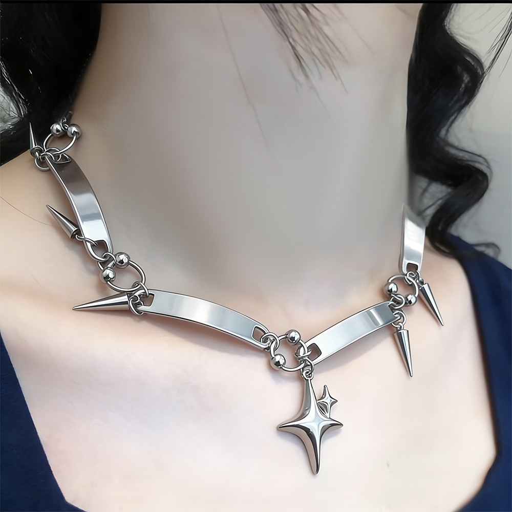 Goth Punk Spike Choker - Y2k Yıldız Perçinli Gerdanlık Goth Tasarım
