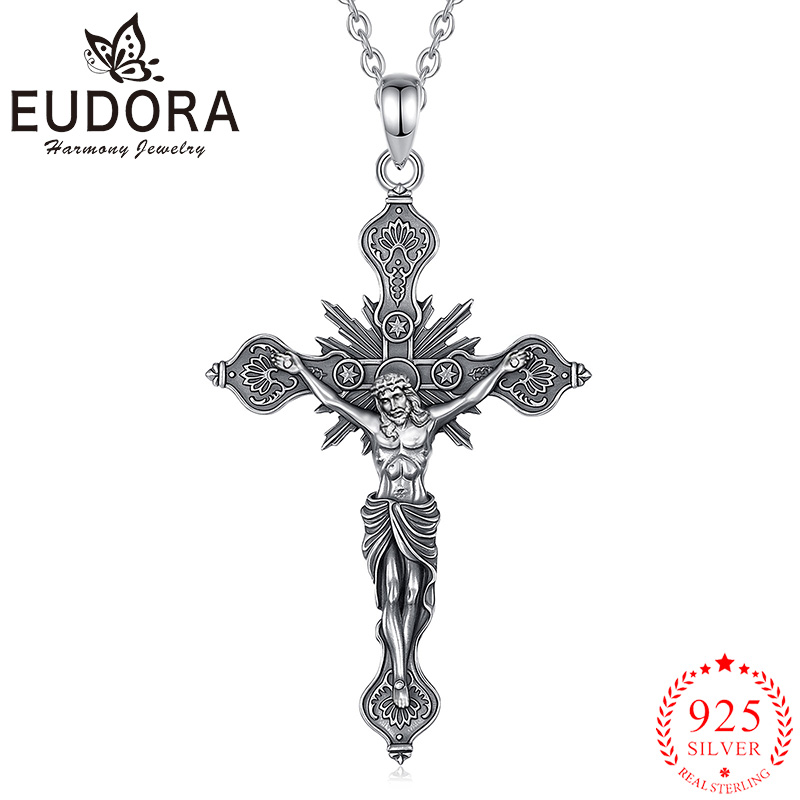 925 Sterling Silver Chain Necklace Men - Eudora yeni haç çapraz kolye 925