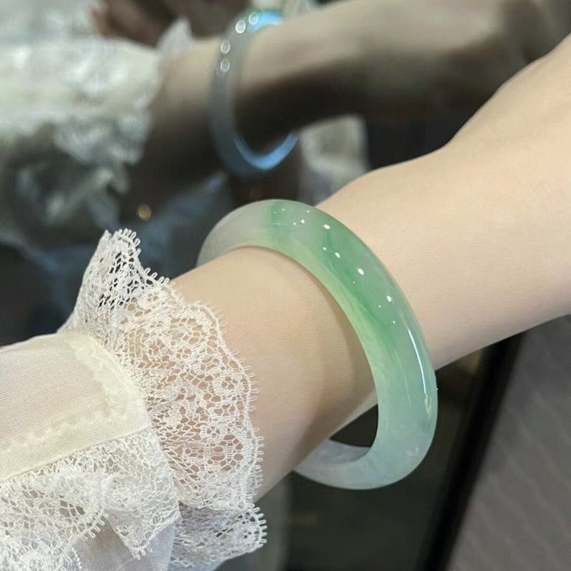 Bracelets - Myanmar buz yeşimi, çiçek desenli, vintage