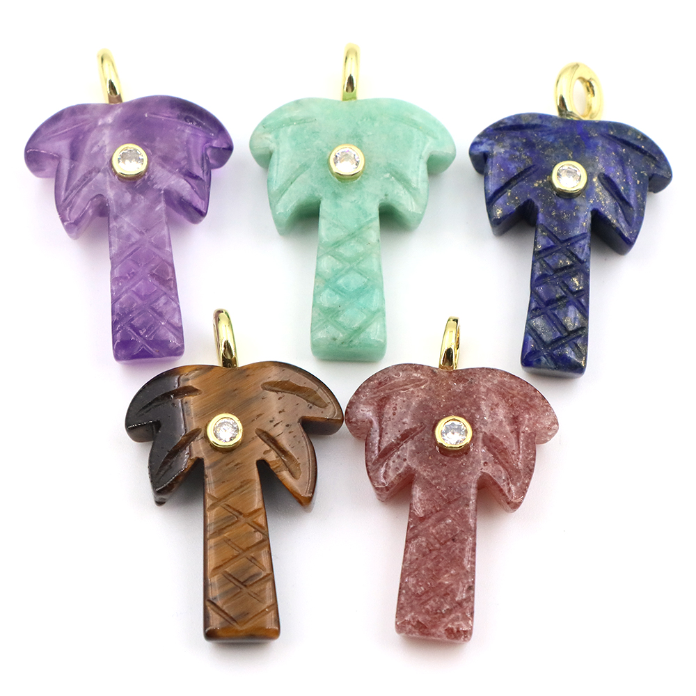 Crystal Pendant Necklace Natural Stone - 30mm Doğal Taş Hindistan Cevizi Ağacı