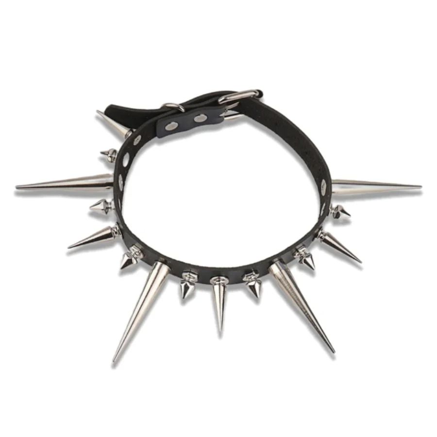 Goth Punk Spike Choker - Goth Uzun Başak Gerdanlık Punk Suni