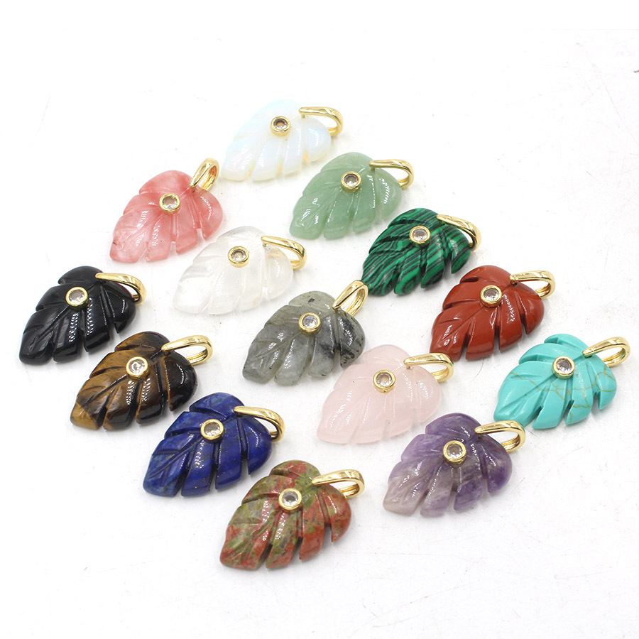 Crystal Pendant Necklace Natural Stone - Doğal Şifa Kristali Yaprak Kolye Ucu,