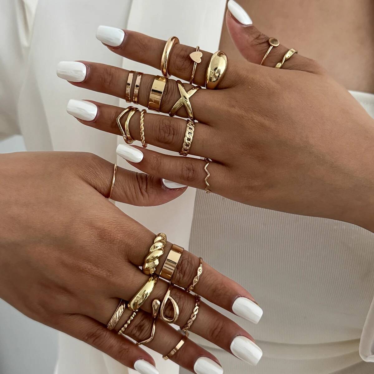 Vintage Punk Knuckle Rings Set - SHIXIN 24 Parça/Set Trendy Düzensiz Geometri