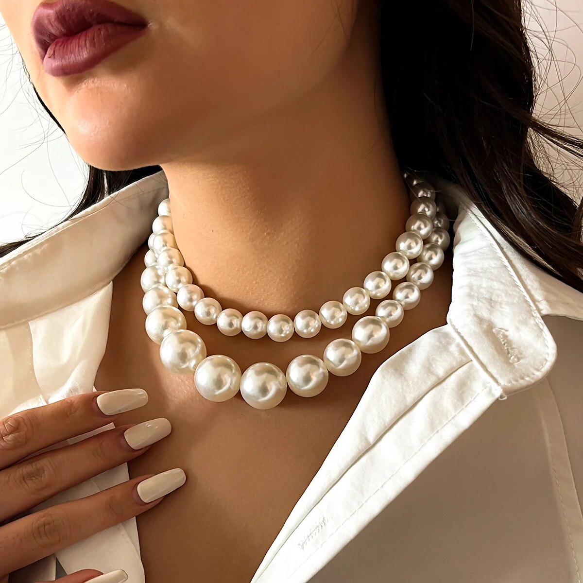 2 adet/takım abartılı büyük ta - Pearl Choker Necklace Vintage incelemesi ve fiyatı