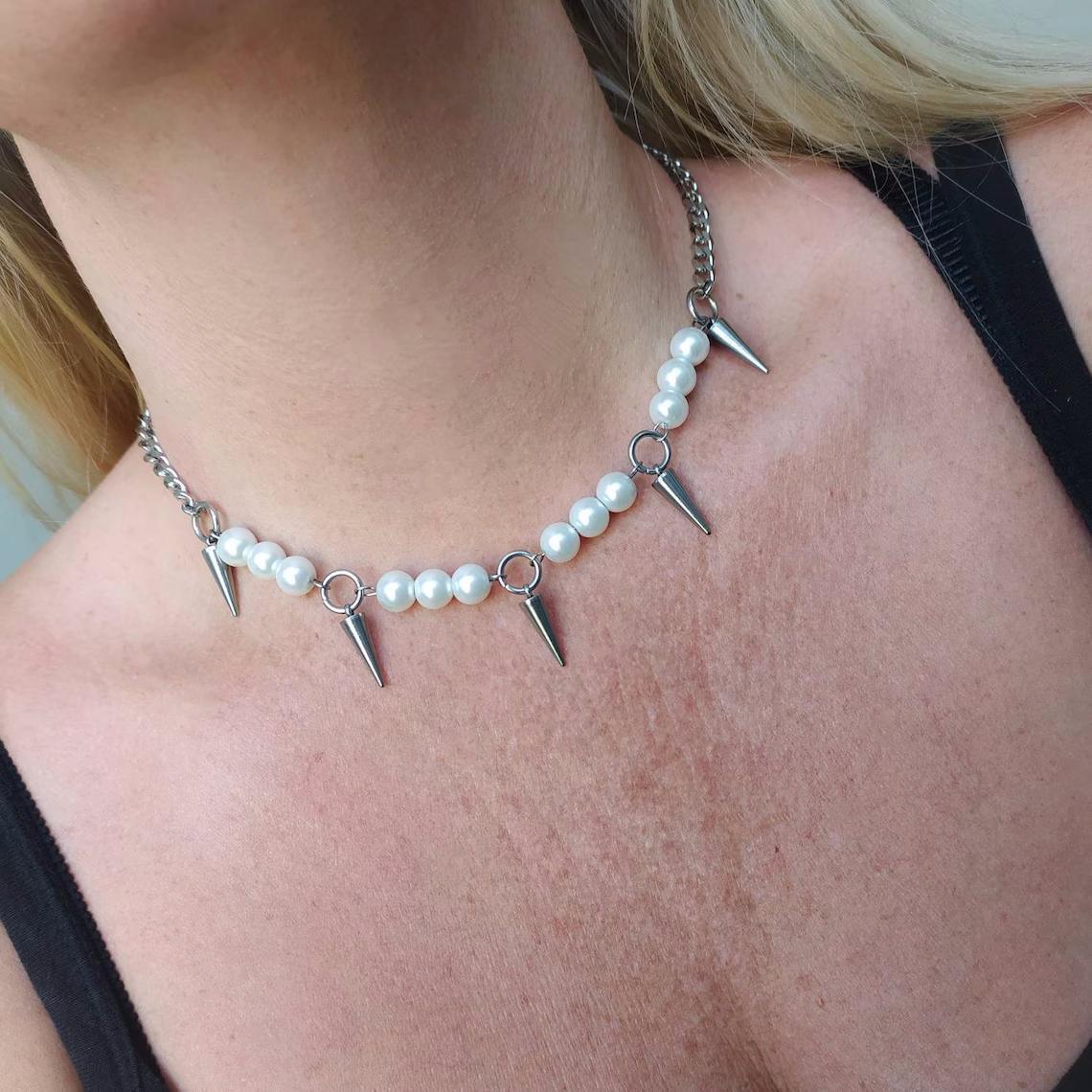 Egirl inci başak kolye DIY tas - Goth Punk Spike Choker incelemesi ve fiyatı